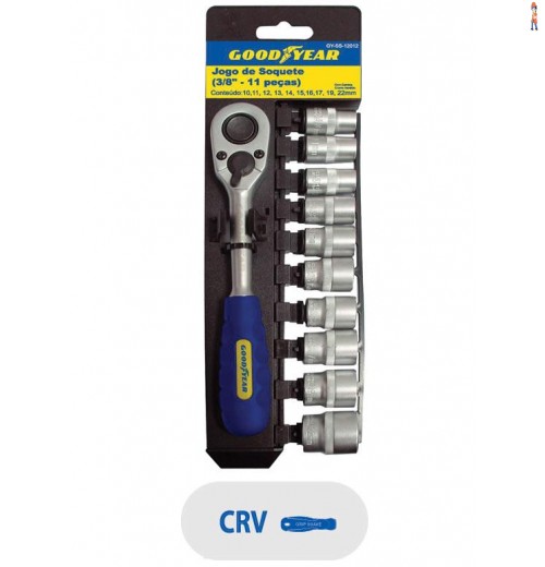 Jogo de Soquete 3/8'' GOODYEAR - 11 peças - cod: GY-SS-12012