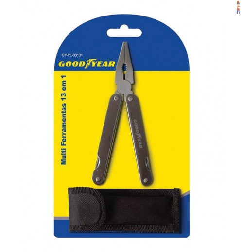 Alicate Multi Ferramentas GOODYEAR 13 em 1 com Abridor de Garrafas e Latas, Chaves, Cortador de Arame e Lima GY-PL-33131