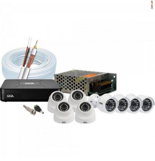 Kit Cftv Dvr 8 Canais Gs0083 + 4 Câmeras Dome Gshdp20Db + 4 Câmeras Bullet Gs0016