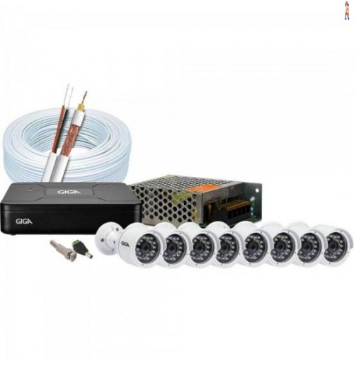 Kit Cftv Dvr 8 Canais Gs0083 + 8 Câmeras Bullet Gs0016 Giga