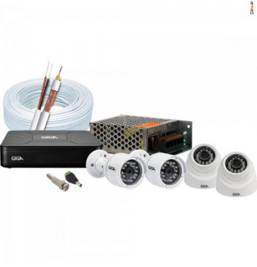 Kit Cftv Dvr 4 Canais Gs0082 + 2 Câmeras Dome Gshdp20Db + 2 Câmeras Bullet Gs0016 Giga