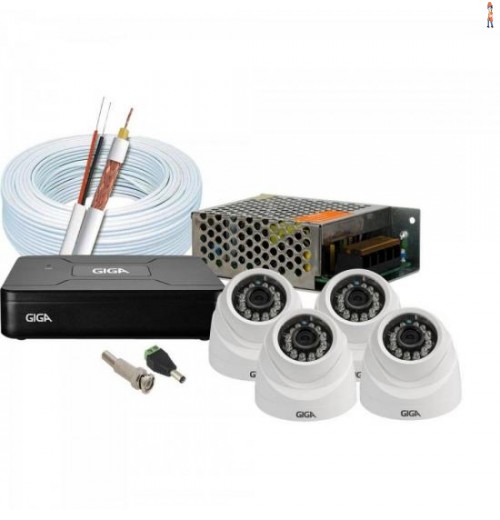 Kit Cftv Dvr 4 Canais Gs0082 + 4 Câmeras Dome Gshdp20Db Giga