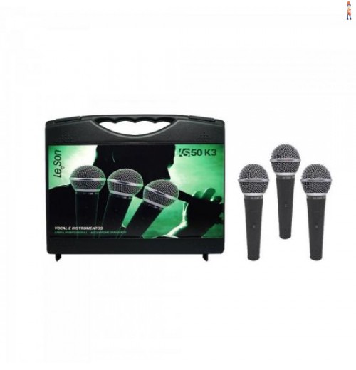 Kit C/ 3 Microfones Dinâmico Ls50K3 Preto Leson