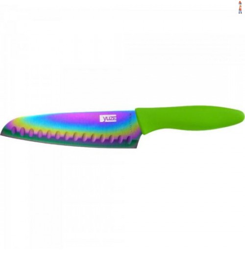 Faca Em Aço Inox Revestida Em Titânio Santoku 7" Verde Yuze
