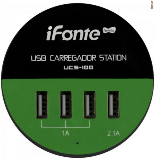 Carregador Usb 4 Portas Ucs-100 Preto/Verde Exbom