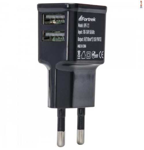 Fonte De Energia Usb 2 Portas 2,1A Upk-121 Preto Fortrek
