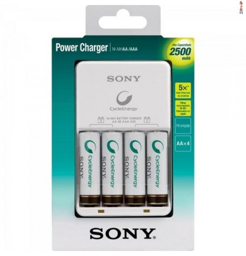 Carregador De Pilhas 2500Mah Com 4 Pilhas Aa Bivolt Bcg-34Hhgn Branco Sony