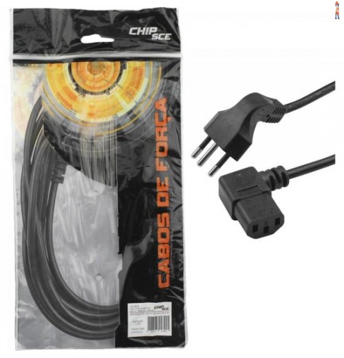 Cabo De Força Para Computador 90° 1,5M Tripolar Preto Chip Sce