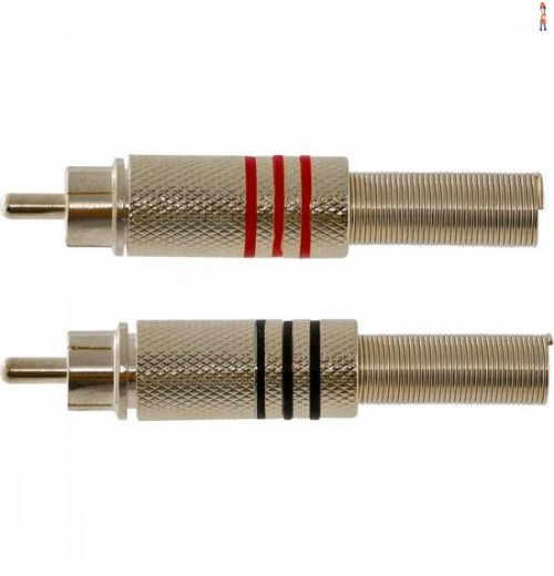 Plug Rca Macho Banhado A Ouro Hrh001M Preto E Vermelho Hyx