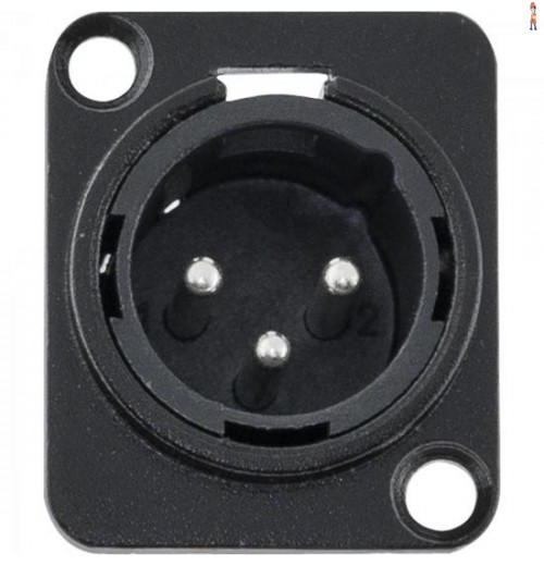 Conector Xlr Macho Painel 3 Pólos Niquelado Hx049M Preto Hyx