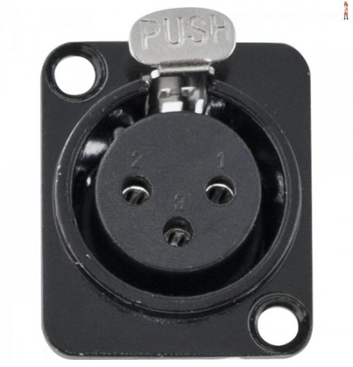 Conector Xlr Fêmea Painel 3 Pólos Niquelado Hx049F Preto Hyx