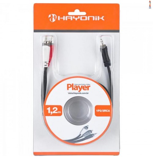 Cabo De Áudio Linha Player P2 X Rca2 1,2 Metros Preto Hayonik