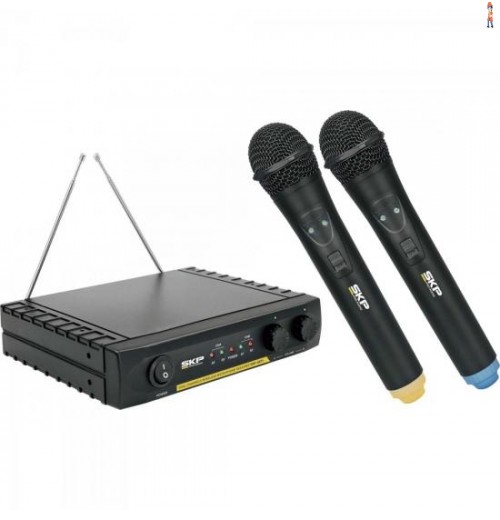 Microfone Duplo Sem Fio Bivolt Vhf2671 Preto Skp