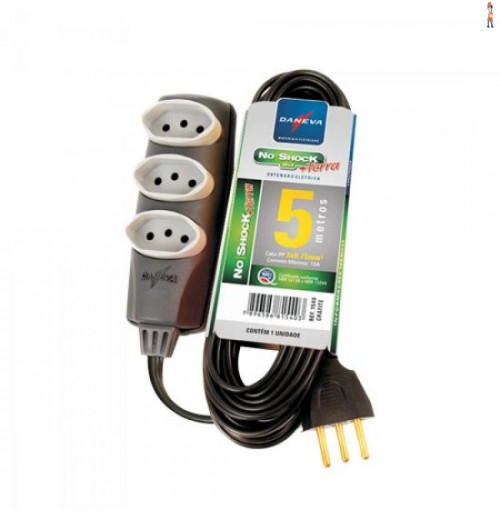 Extensão Tripla Pp 3 X 0,75Mm 2P+T Nbr 5 Metros No Shock Daneva