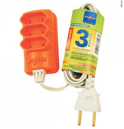 Extensão Tripla Pl 2 X 0,75Mm 3 Metros Sort Daneva