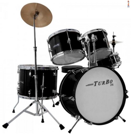 Bateria Infantil Com Baquetas E Pedal De Bumbo 4322 Preta Turbo