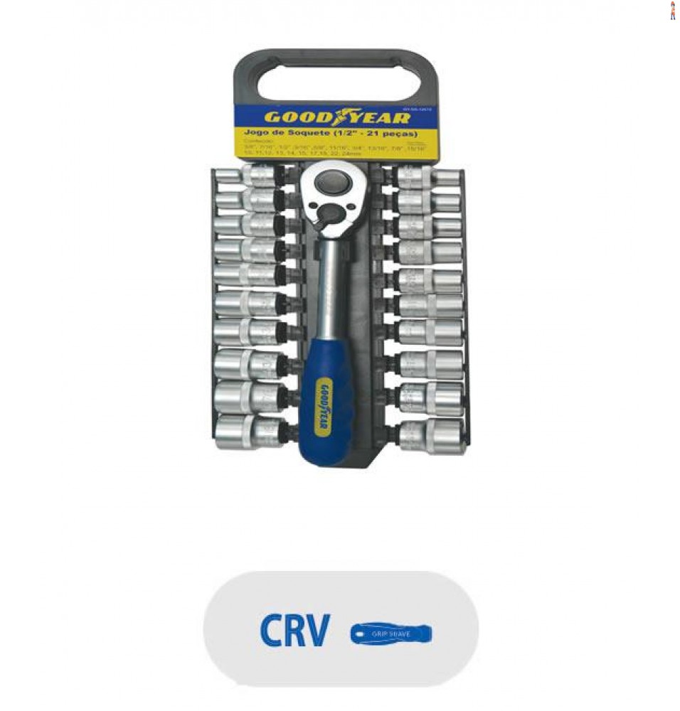 Jogo de Soquete 1/2'' GOODYEAR - 21 peças - cod: GY-SS-12015