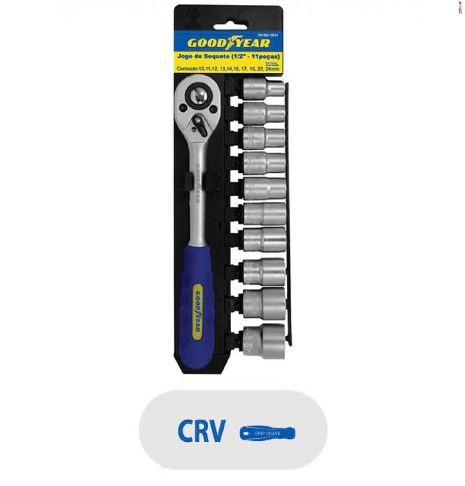 Jogo de Soquete 1/4'' GOODYEAR - 11 peças - cod: GY-SS-12011