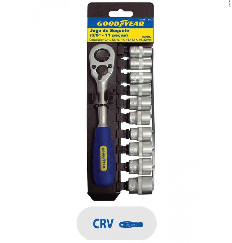 Jogo de Soquete 3/8'' GOODYEAR - 11 peças - cod: GY-SS-12012