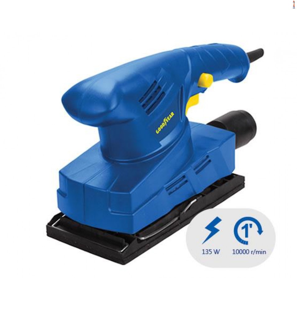 Lixadeira Orbital GOODYEAR SS-8515 conta com sistema para saída de pó, 135 Watts de potência, 12.300 RPM