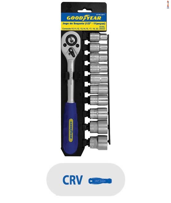 Jogo de Soquete 1/4'' GOODYEAR - 11 peças - cod: GY-SS-12011
