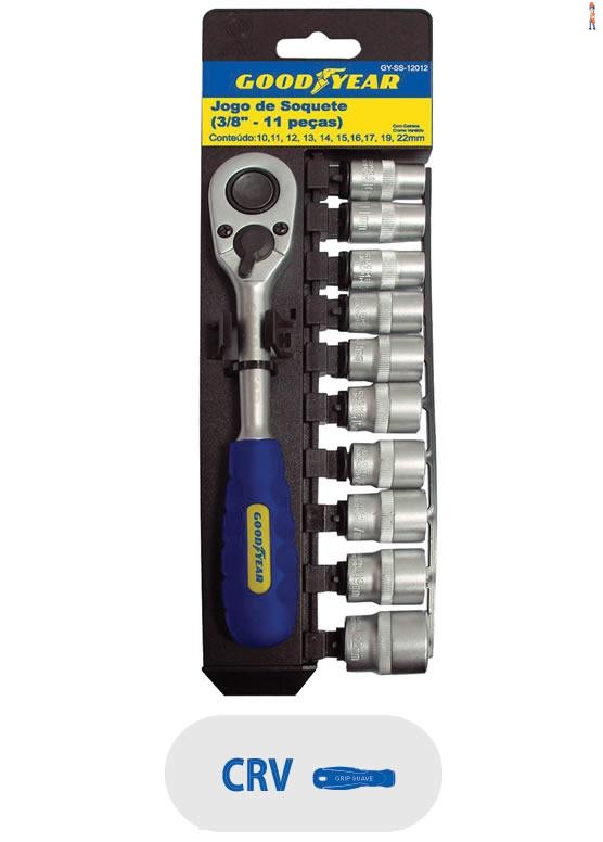 Jogo de Soquete 3/8'' GOODYEAR - 11 peças - cod: GY-SS-12012