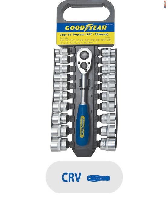 Jogo de Soquete 3/8'' GOODYEAR - 21 peças - cod: GY-SS-12013