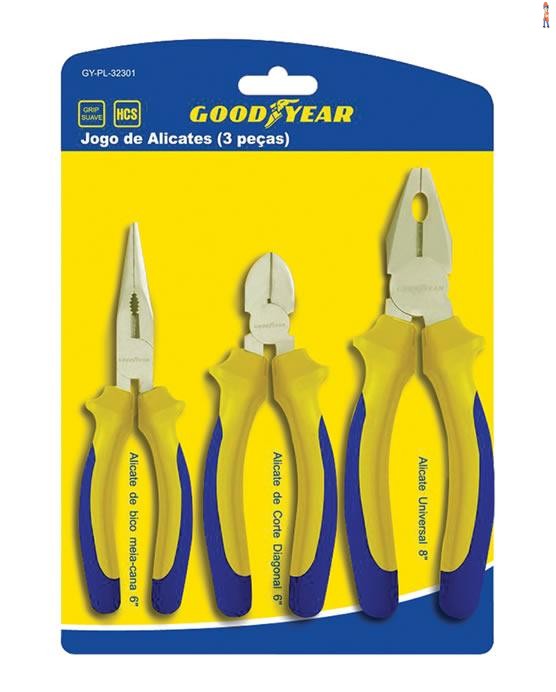 Jogo de Alicates GOODYEAR- 3 peças - cod: GY-PL-32301