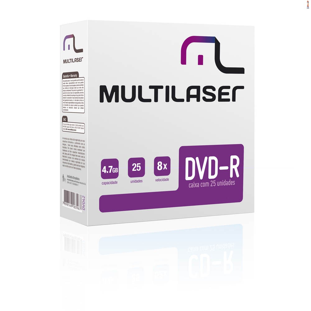 Midia Multilaser DVD-R Vel. 08X - 25 Un. Envelope Fino Em Caixa - DV042