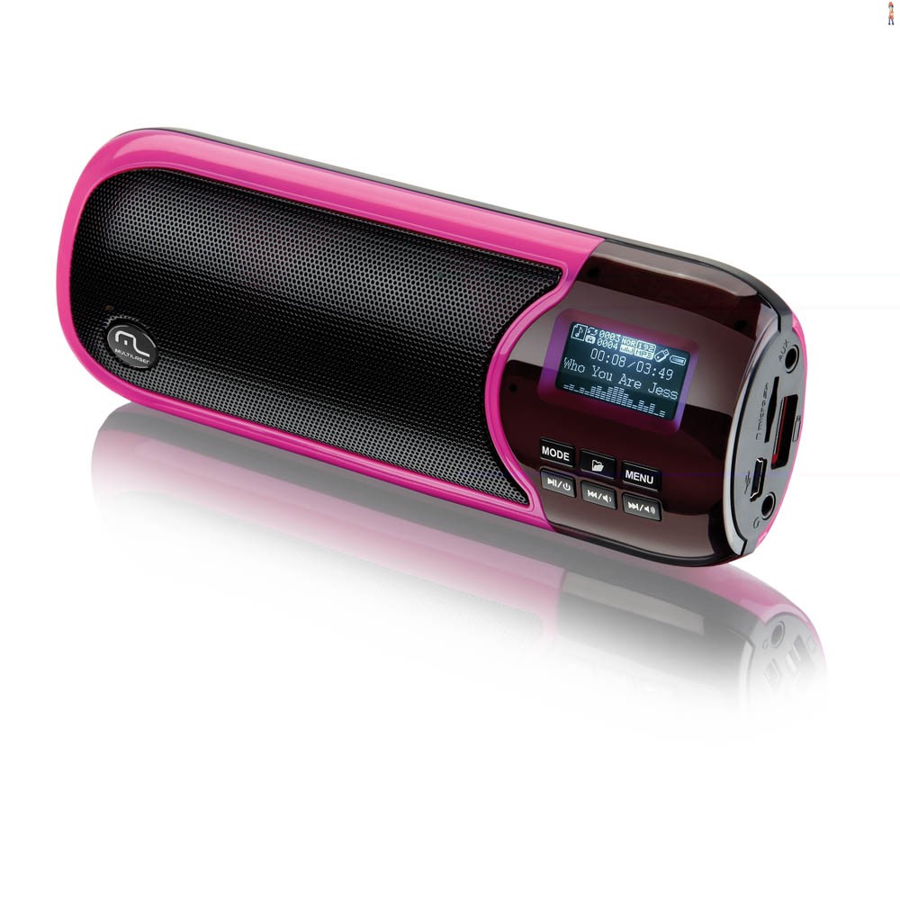 Caixa de Som Multilaser Portátil 2.0 10W RMS com MP3 Display Cor Rosa - SP126
